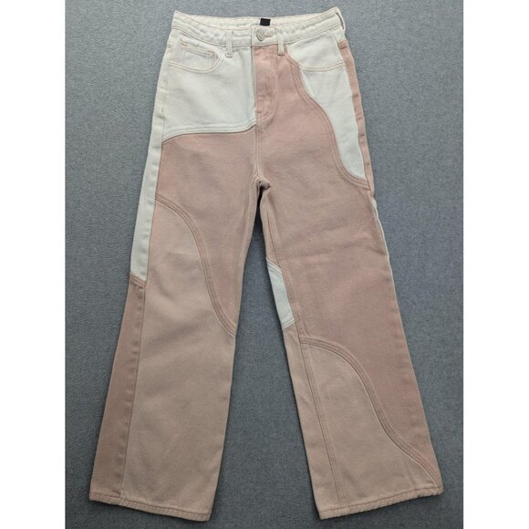 Cider Jeans Womens XS Pink Cream Colorblock Patchwork Straight Denim Two Tone - Picture 1 of 12